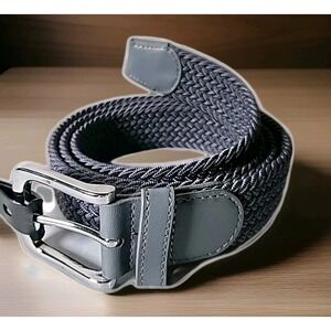 NEW Men's XL 42-44 Gray Stretch Woven Golf Belt Leather Trim Silver Buckle NWT